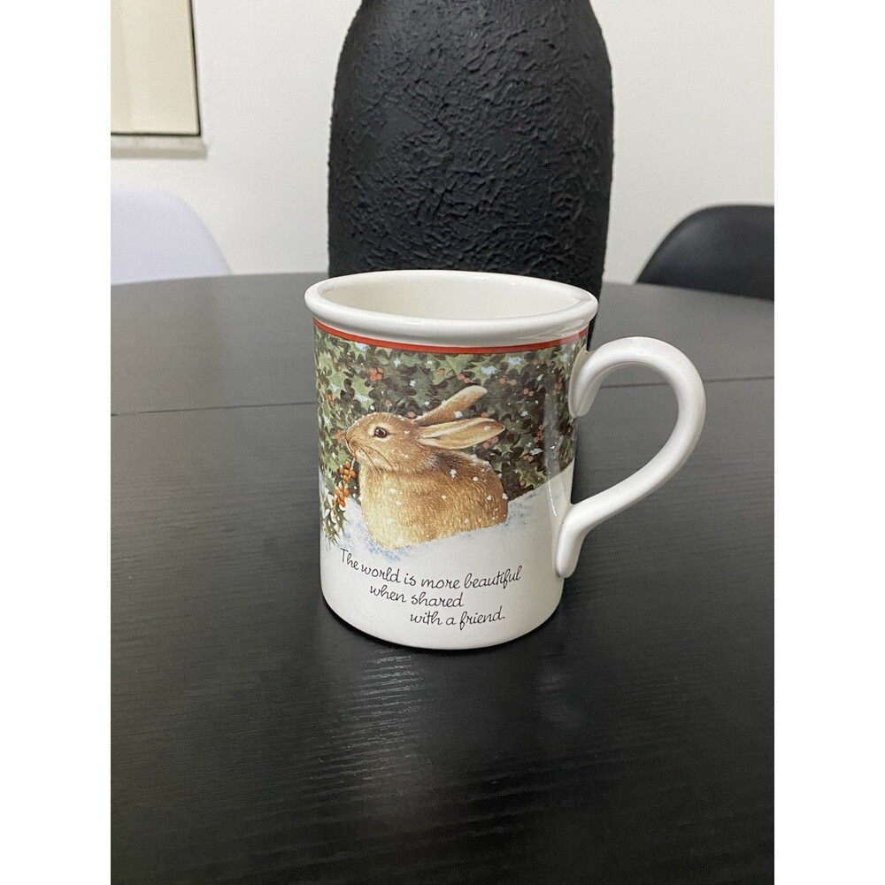 Marjolein Bastin Rabbit Winter Cottage Mug 16 fl oz Microwave Safe
